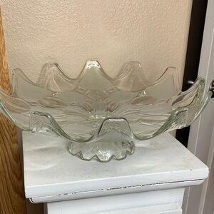 VINTAGE Textured Frosted Glass Pedestal Bowl Cake Display Appetizer Tray